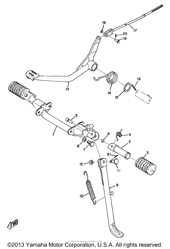 Stand, foot rest & rear brake pedal