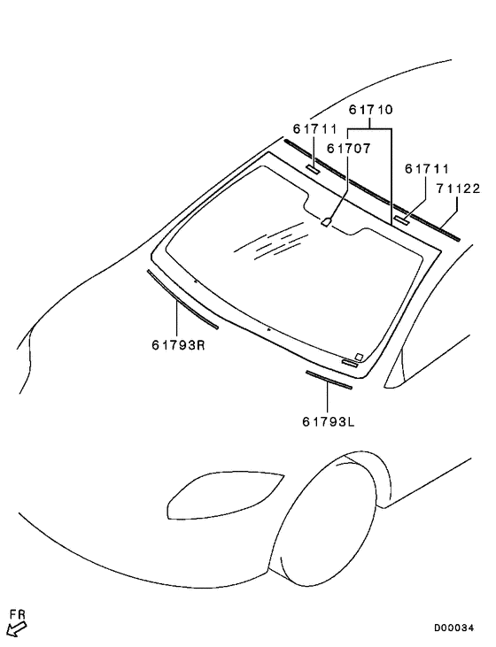 Windshield glass & moulding
