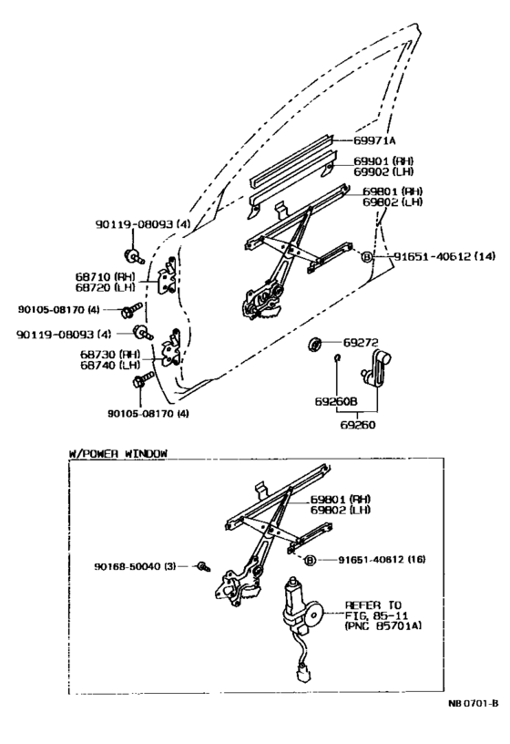 Front Door Window Regulator & Hinge