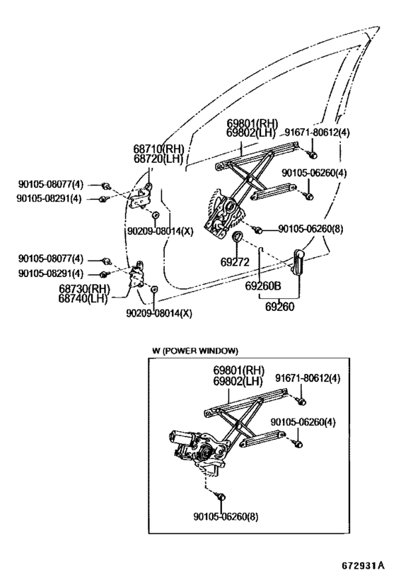Front Door Window Regulator & Hinge