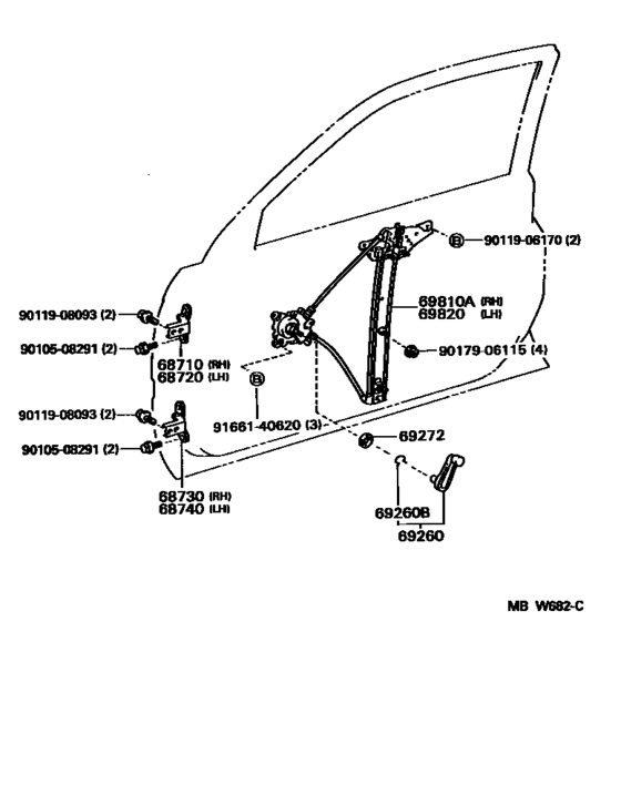 Front Door Window Regulator & Hinge