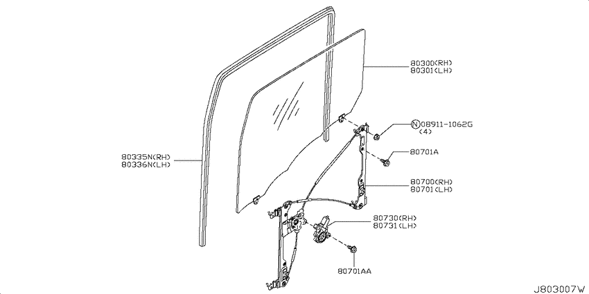 Front door window & regulator