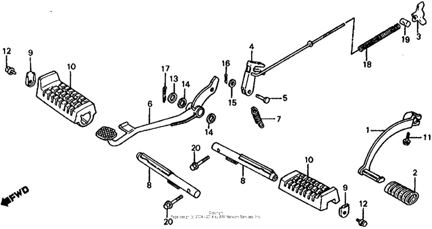 Footpegs + gearshift pedal + brake pedal