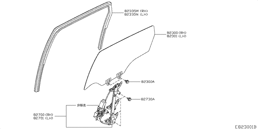 Rear door window & regulator