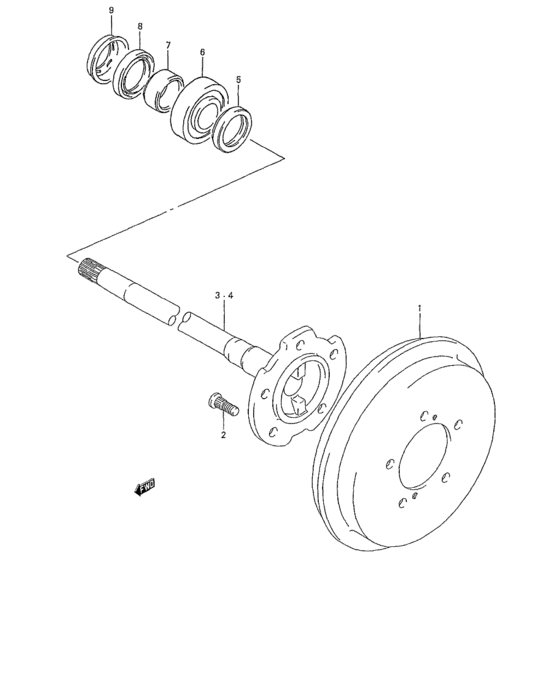 A rear axle and brake drum