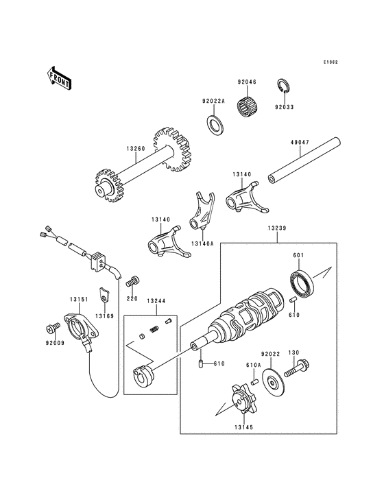 Gear change drum/shift fork