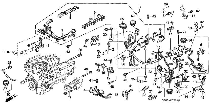 Engine wire harness/clamp