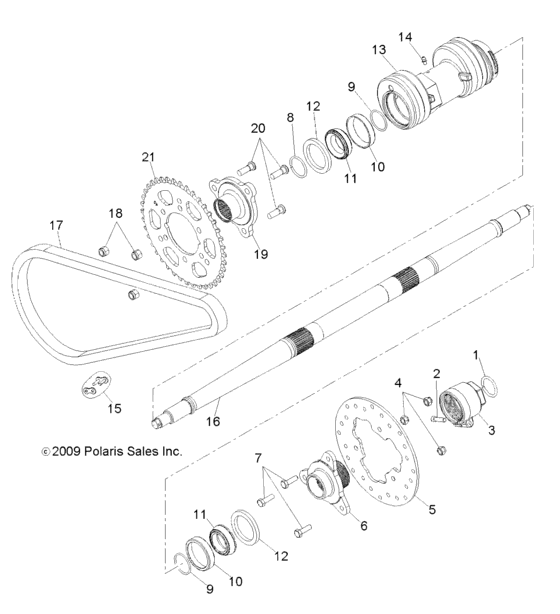 Drive train, rear axle and housing
