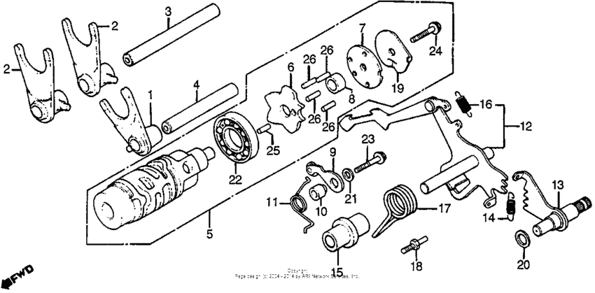 Shift drum + shift fork