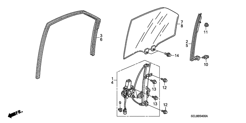 Rear door glass/door regu lator