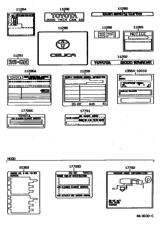 Caution Plate & Name Plate (Engine) for 1991 1992 Toyota CELICA ST185
