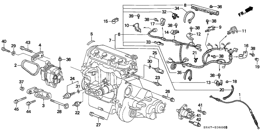Engine sub cord/clamp
