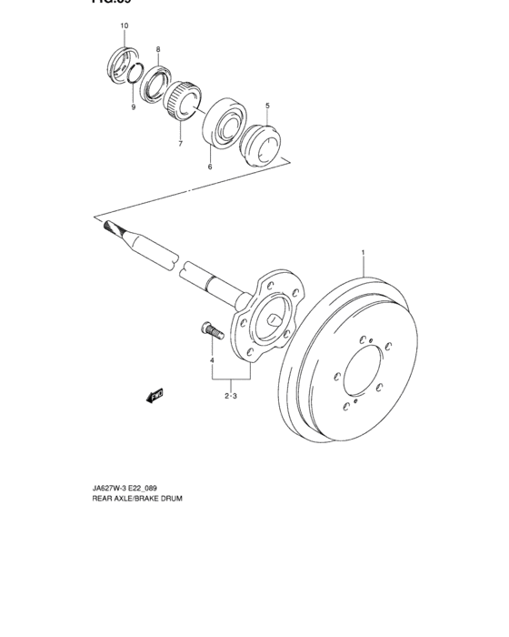 Rear axle and brake drum