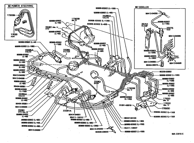 Vacuum Piping for 1987 - 1991 Toyota COROLLA EE98 | Japan sales region ...