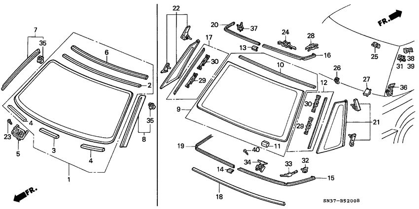 Front windshield/ quarter glass/rear glass