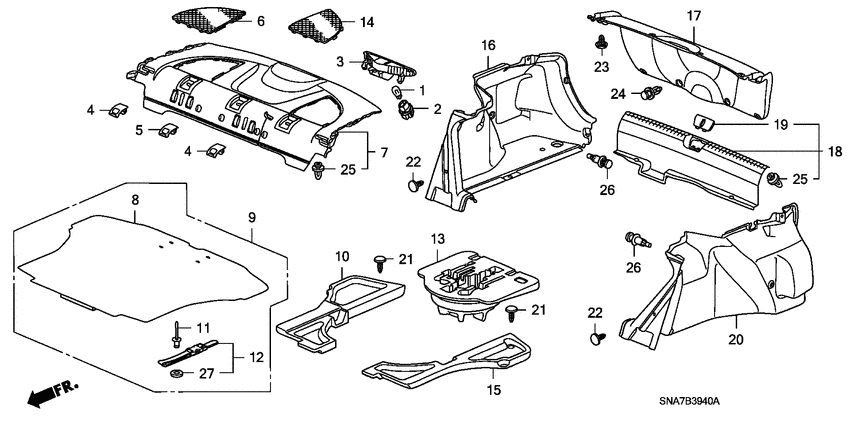 Rear tray/trunk lining