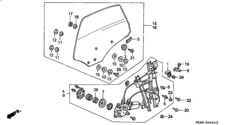 Rear door glass/ door regulator