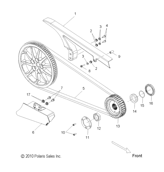 Drive train, drive sprocket and belt and guards