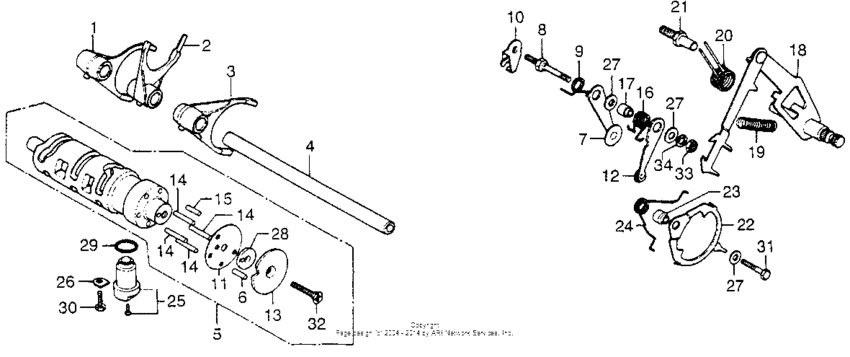 Gearshift drum + spindle