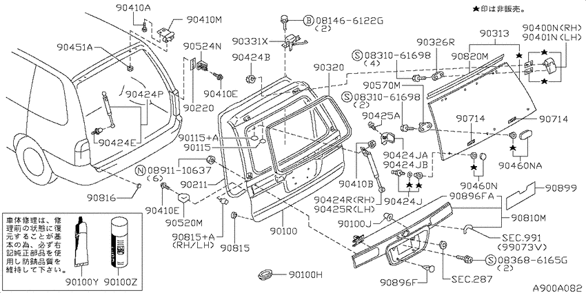 Back door panel & fitting