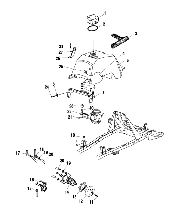 Fuel tank and carburetor mounting