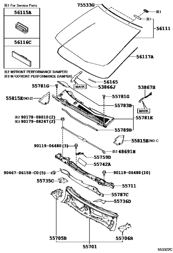 Cowl Panel & Windshield Glass for 2014 - 2018 Toyota LEXUS NX AGZ10