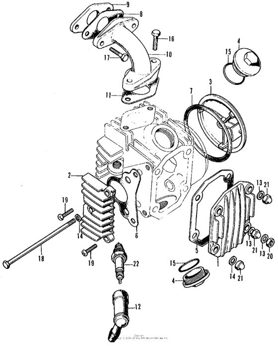 Cylinder head cover + inletpipe + spark plug