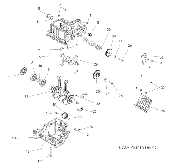 Engine, crankcase and crankshaft