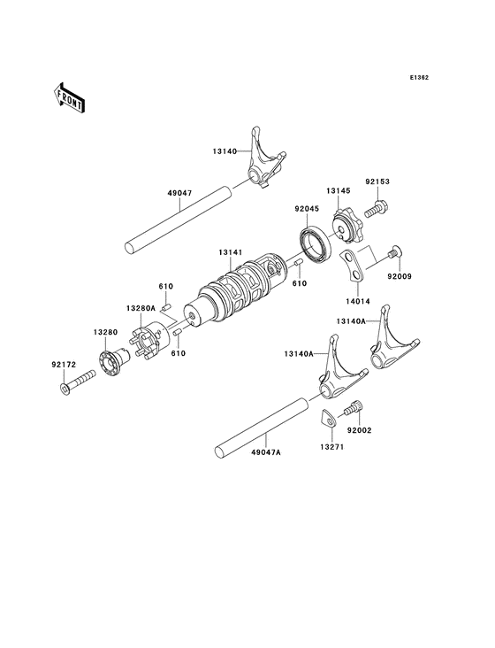 Gear change drum/shift fork