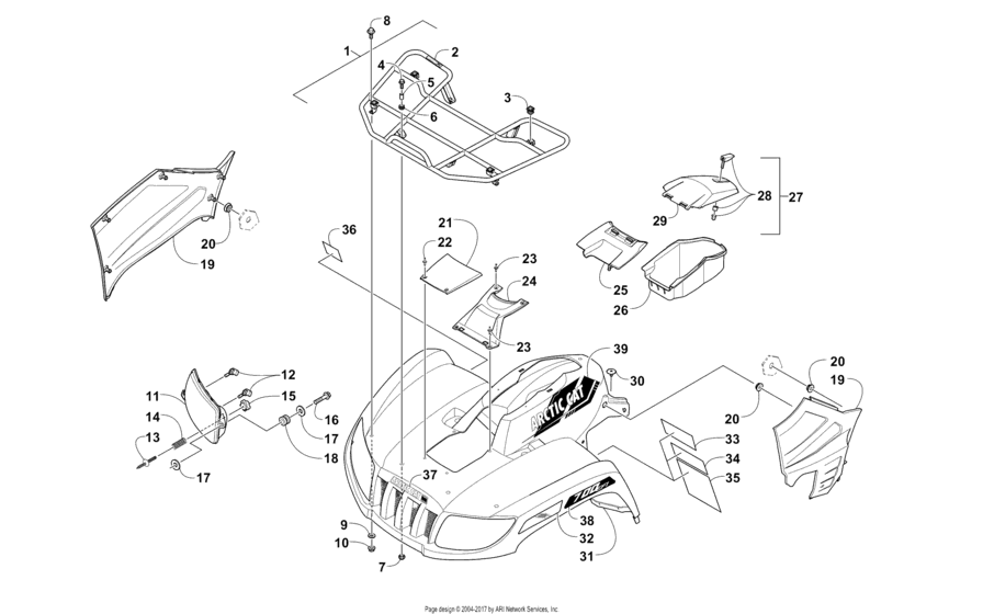 Front Rack, Body Panel, And Headlight Assemblies