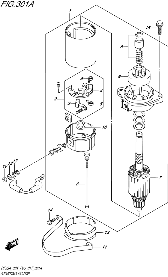 Starting motor for 2017 Suzuki DF30A | U.S.A. (P03) sales region, Pearl