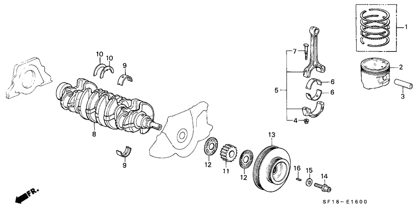 Piston/crankshaft