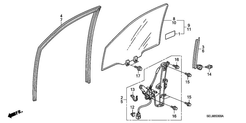 Front door glass/door reg ulator