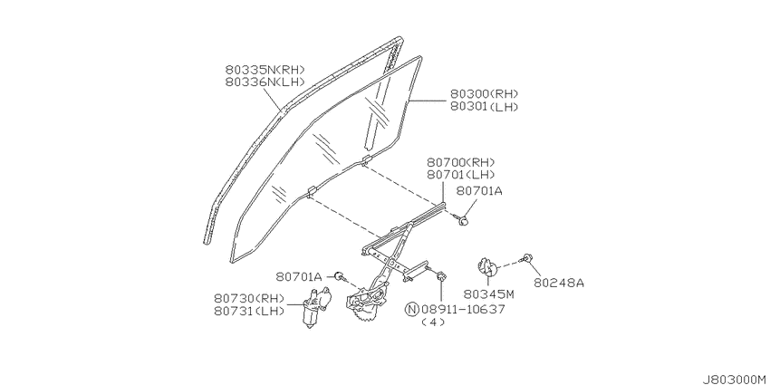 Front door window & regulator