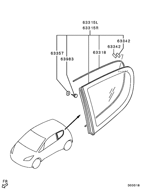 Qtr window glass & moulding