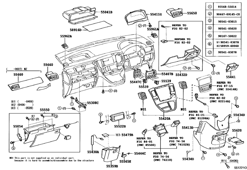 Instrument Panel & Glove Compartment for 2003 - 2005 Toyota ALPHARD