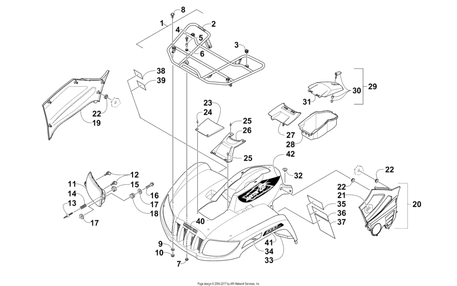 Front Rack, Body Panel, And Headlight Assemblies