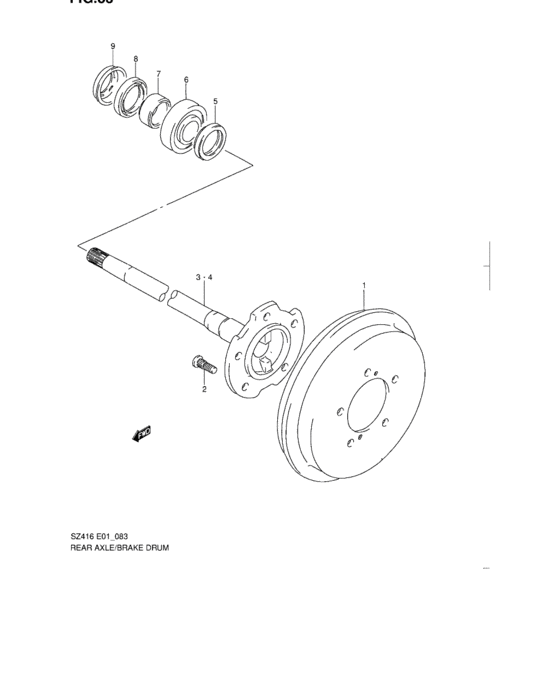Rear axle and brake drum