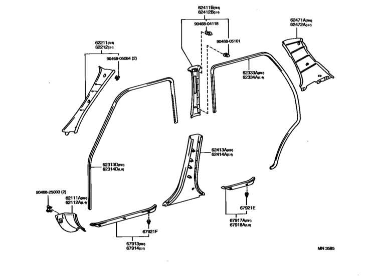 Inside Trim Board & Door Opening Trim Moulding for 1997 1999 Toyota