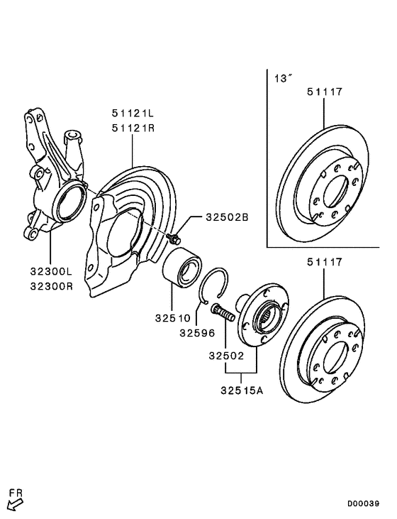 Front axle hub & drum
