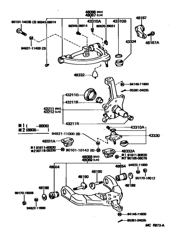 Front Axle Arm & Steering Knuckle for 1991 - 1995 Toyota HIACE TRUCK ...