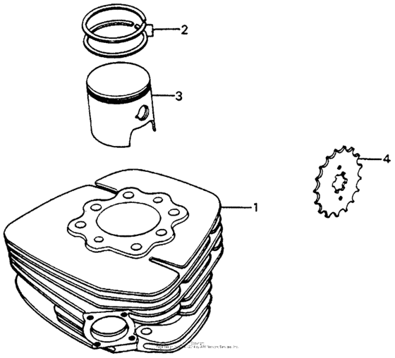 Piston + cylinder + sprocket
