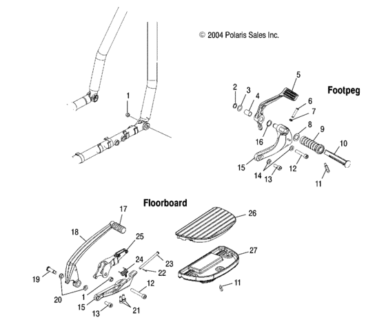 Chassis, r.h. footpeg/floorboard/brake