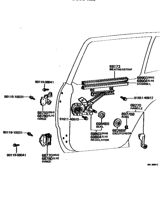Rear Door Window Regulator & Hinge