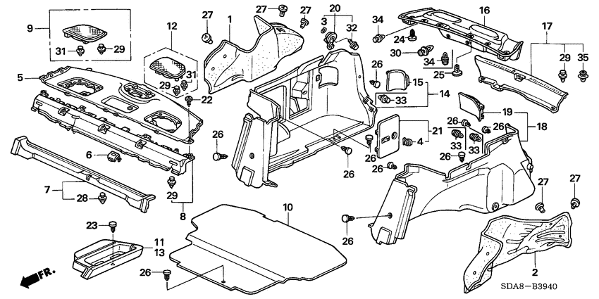 Rear tray/side lining