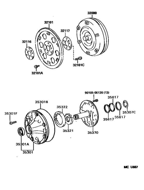 Torque Converter, Front Oil Pump & Chain (atm) For 1995 - 1998 Toyota 