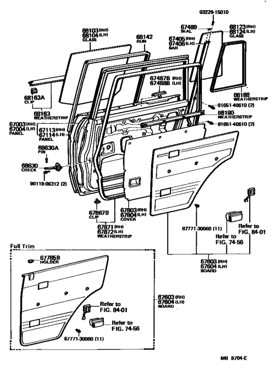 Rear Door Panel & Glass for 1984 - 1987 Toyota LAND CRUISER BJ60 ...