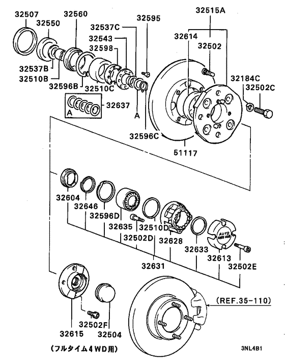 Front axle hub & drum