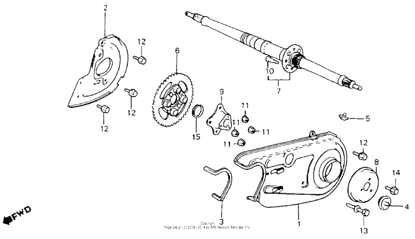 Rear wheel axle + chain case 84-85