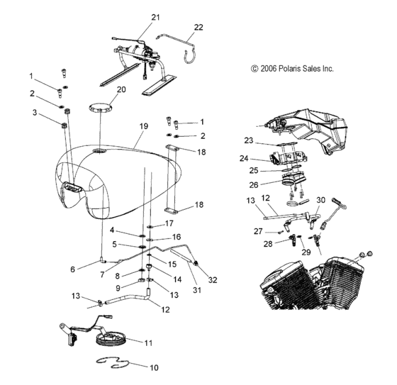 Fuel system, fuel tank, lines and throttle body